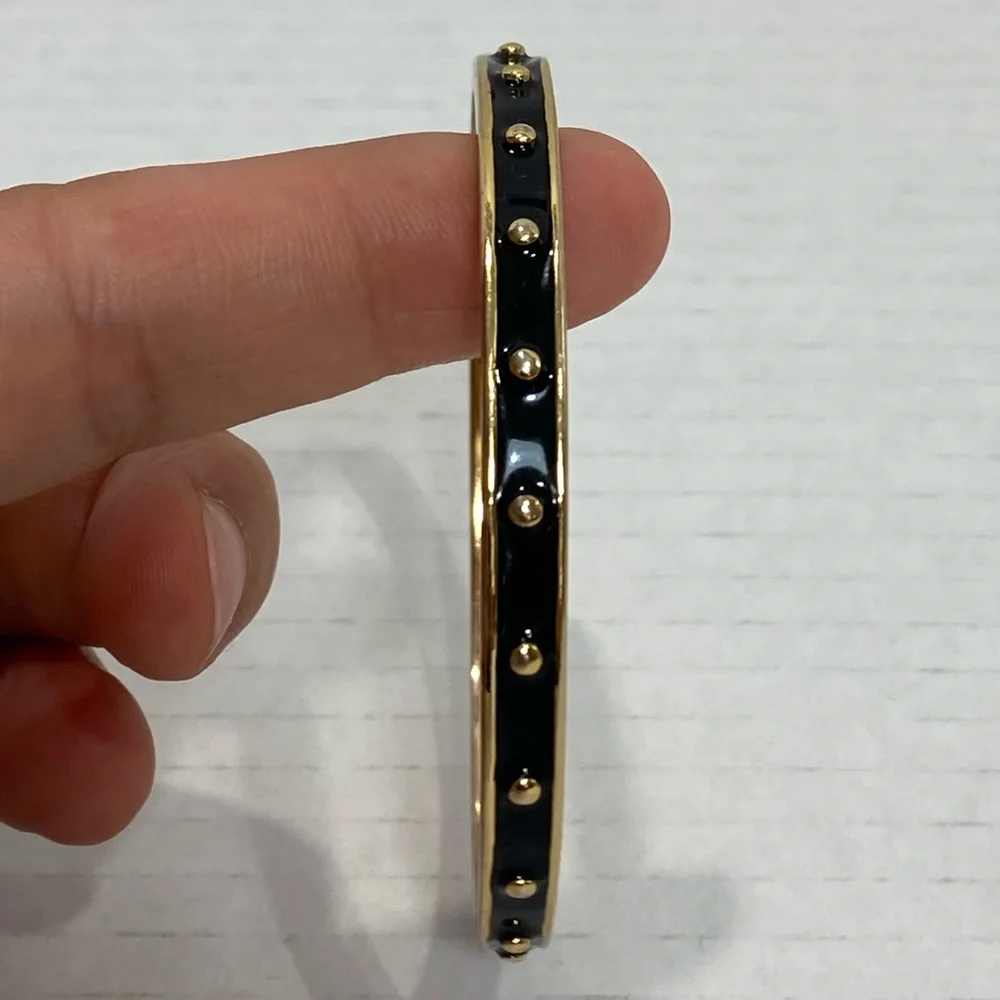 KATE SPADE || Black Inlaid Enamel Gold Ball Bangle Bracelet size 7 1/2